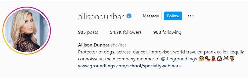 Allison Dunbar's Instagram profile