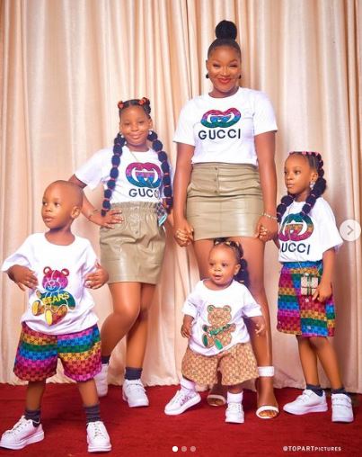 Chacha Eke with her kids Kamara Faani, Kaira Faani, Chiemerie Faani, and Diamond Kandili-Chukwu Faani