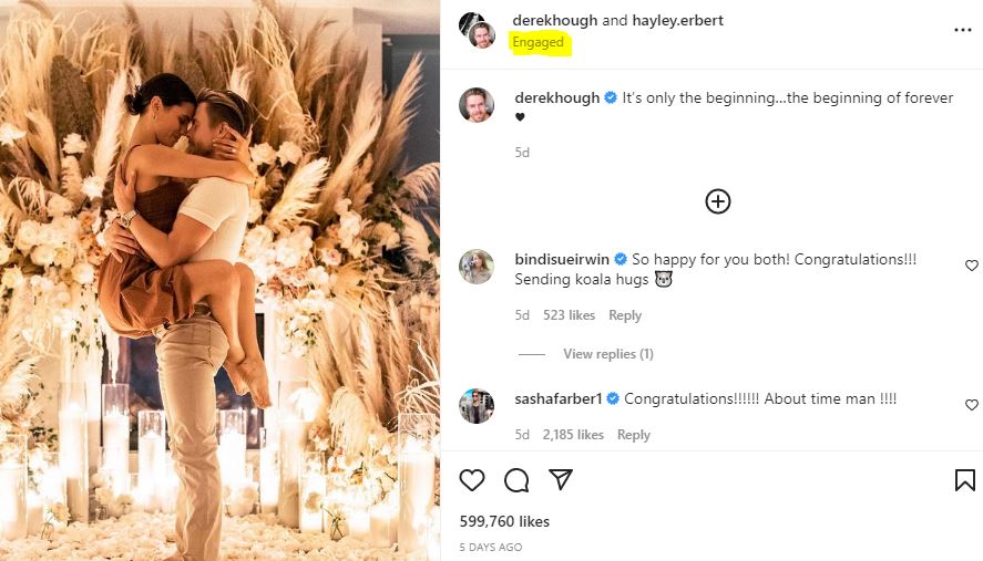 Hayley Erbert and Derek Hough got engaged