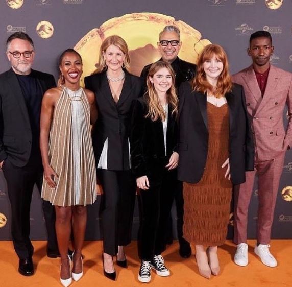 Isabella with the cast of Jurassic World