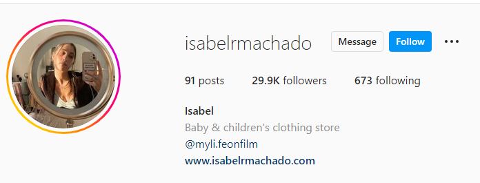 Isabel's Instagram account