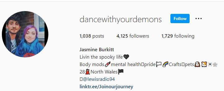 Jasmine Burkitt's Instagram account