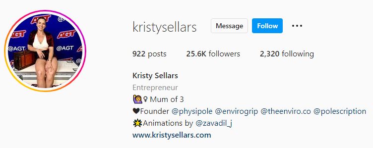 Kristy Sellars's Instagram account