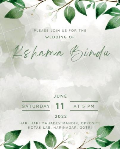 Kshama Bindu wedding card