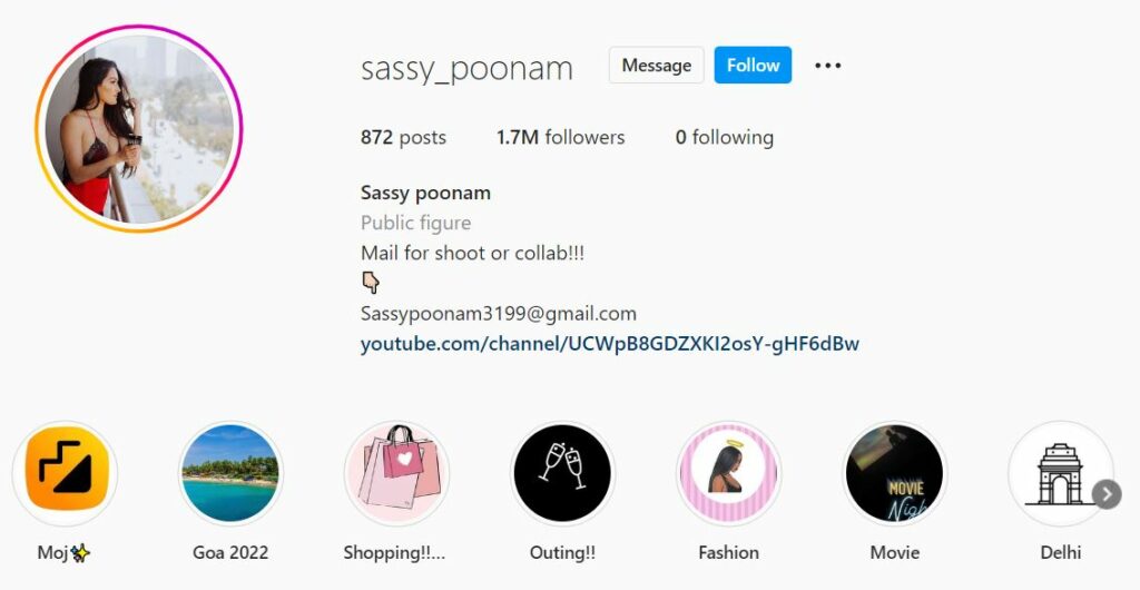 Sassy Poonam's Instagram account