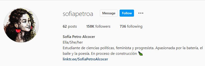 Sofia Petro Alcocer's Instagram account