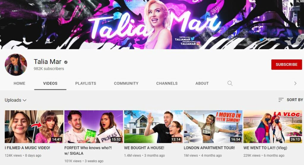 Talia Mar YouTube channel
