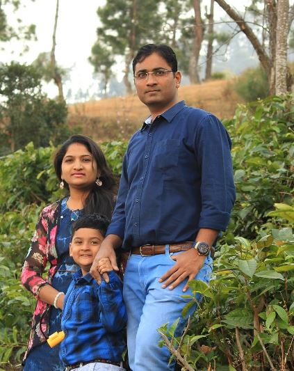 Tushar Sumera with his wife and son