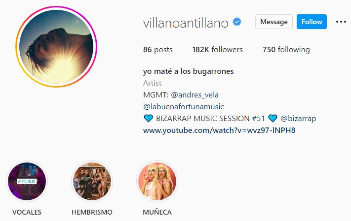Villano's Instagram account