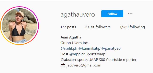 Agatha's Instagram account