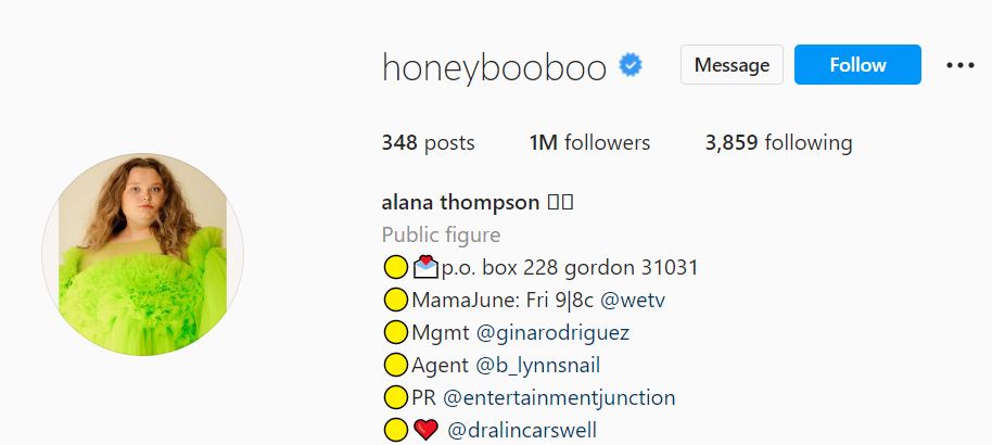Alana's Instagram account