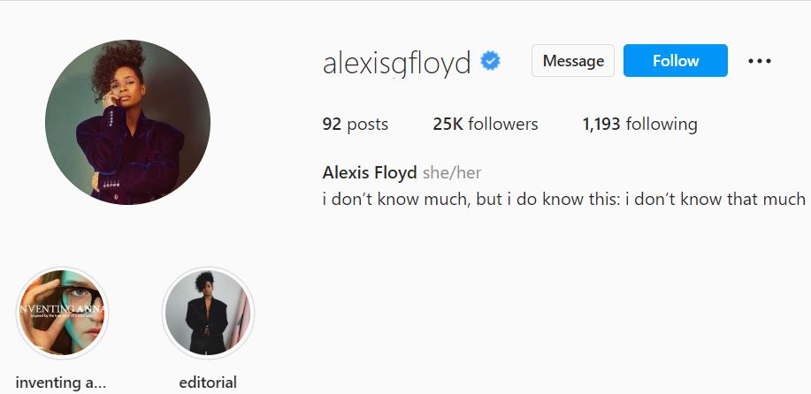 Alexis's Instagram account