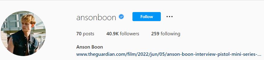 Anson's Instagram account