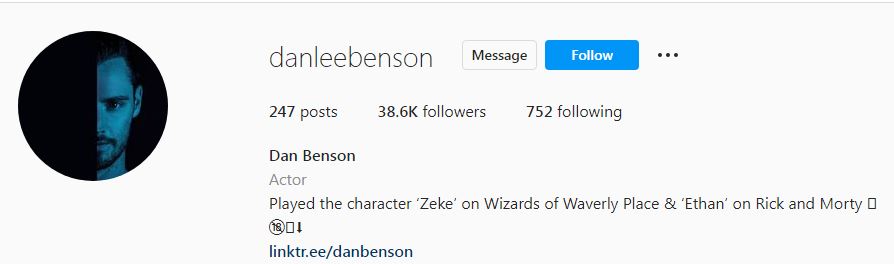 Benson's Instagram account