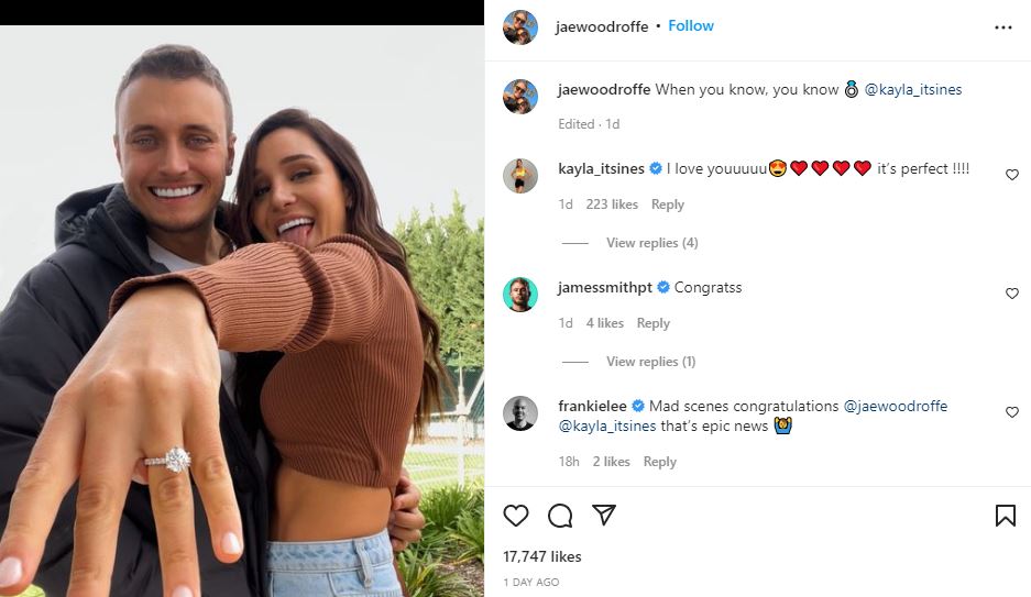 Jae Woodroffe got engaged to Kayla Itsines