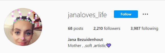 Jana's Instagram profile