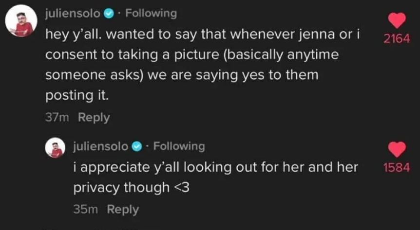 Julien cleared up rumors about the viral photo