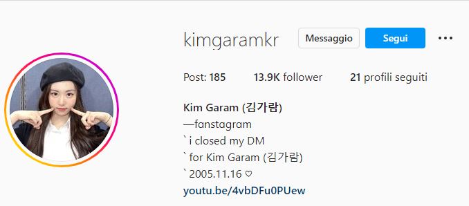 Kim Garam's Instagram account