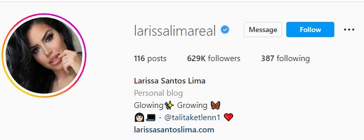 Larissa's Instagram account