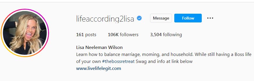 Lisa's Instagram account