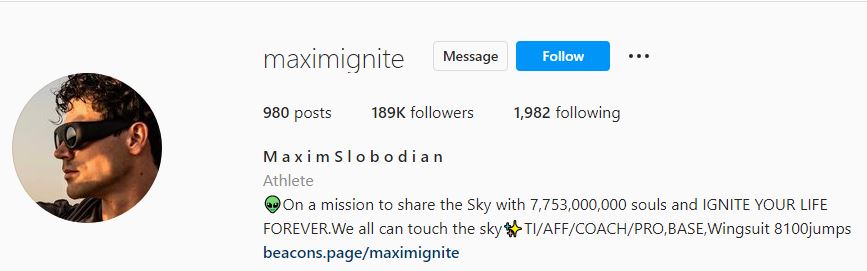 Maxim's Instagram account