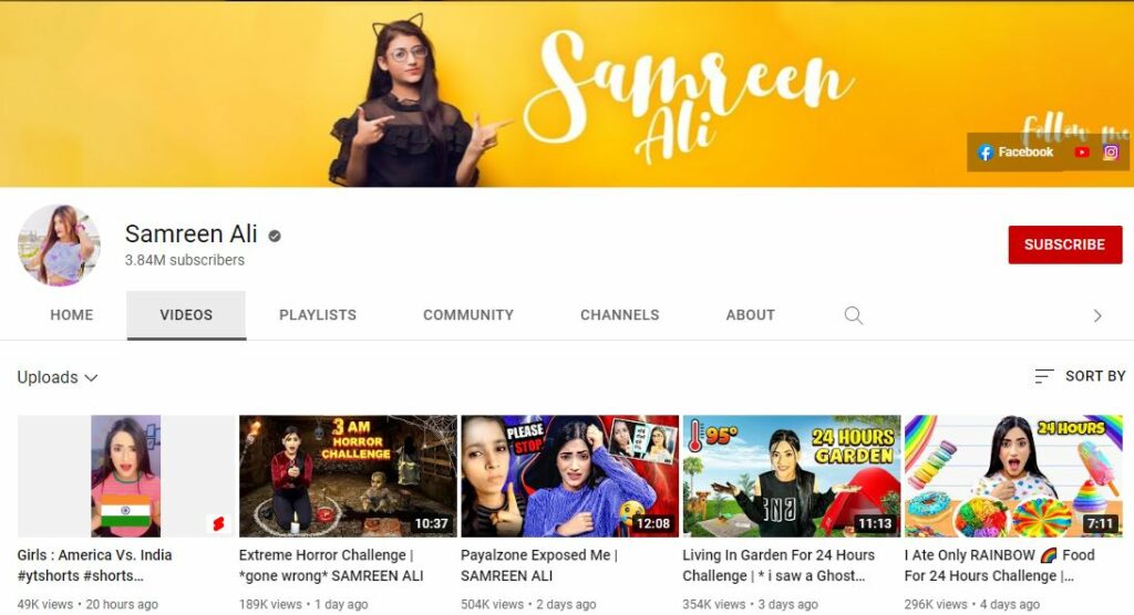 Samreen Ali YouTube channel
