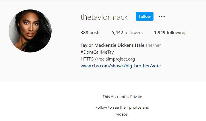 Taylor Hale's Instagram account