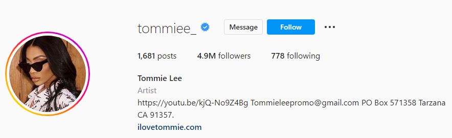 Tommie's Instagram account
