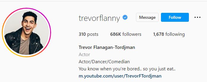 Trevor's Instagram account
