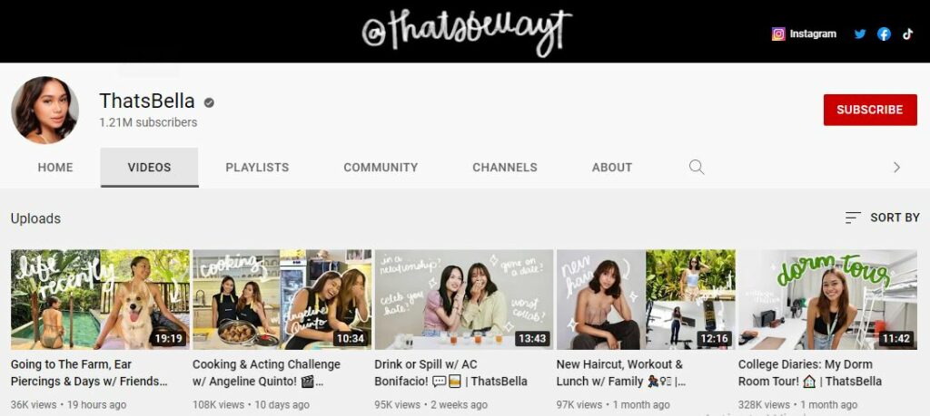Bella's Youtube channel