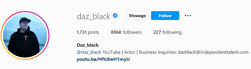 Daz Black's Instagram account