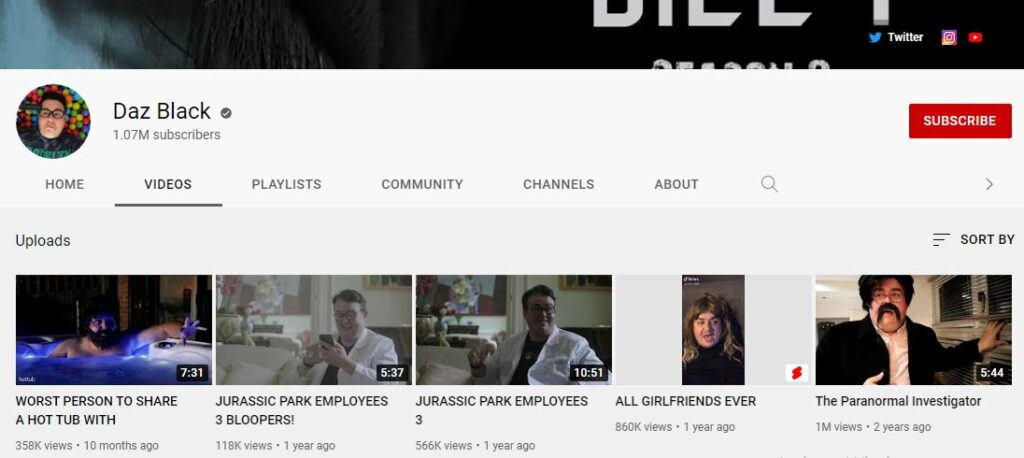 Daz Black's Youtube channel