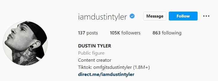 Dustin's IG profile