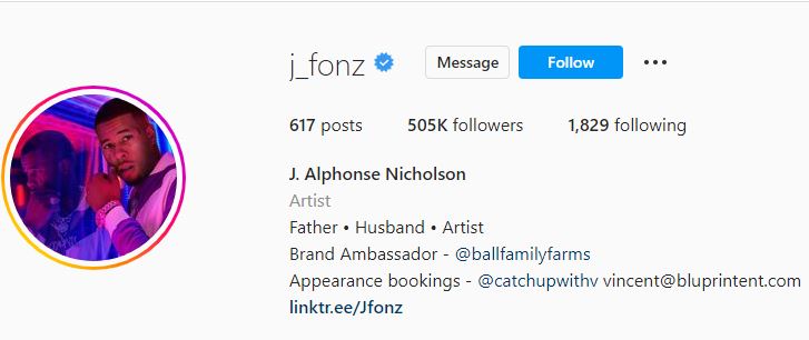 J Alphonse Nicholson's Instagram account