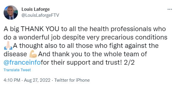 Louis Laforge thanked health professionals
