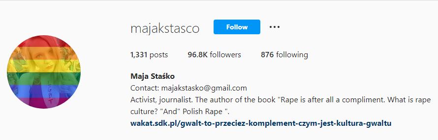 Maja's Instagram profile