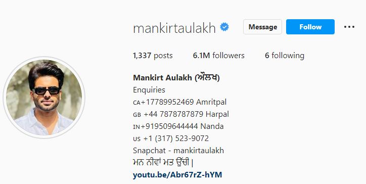 Mankirt's official Instagram account