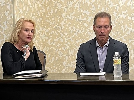Mary Nicosia with her husband during press conference