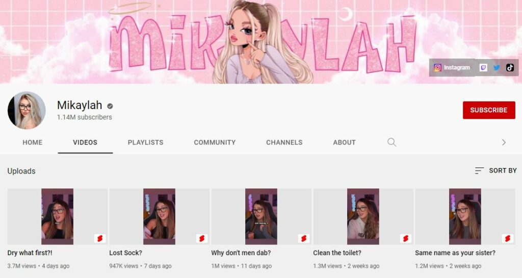 Mikaylah YouTube channel