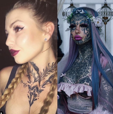 Old and now picture of Amber Luke