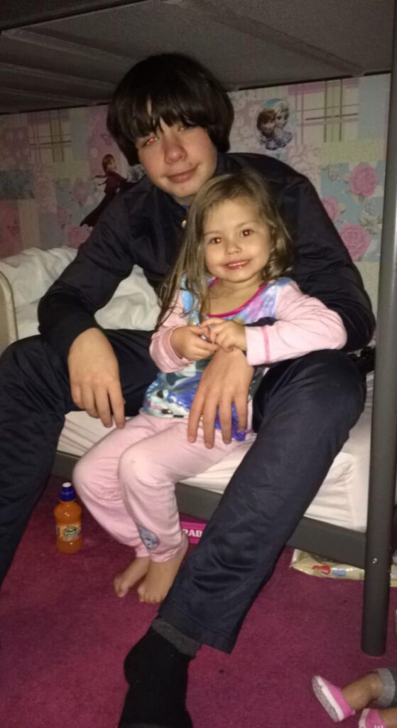 Olivia Pratt Korbell with her cousin Luke Korbell