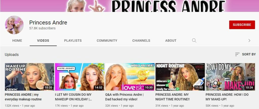 Princess's Youtube channel