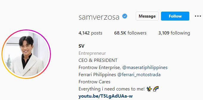 Sam's Instagram account