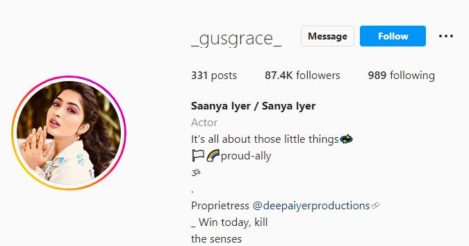 Sanya's Instagram account