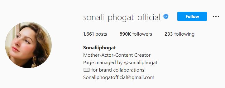 Sonali's Instagram account