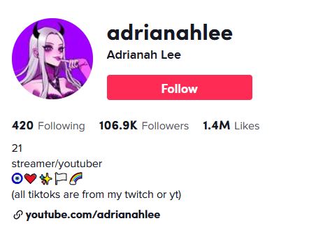 Adrianah's TikTok account