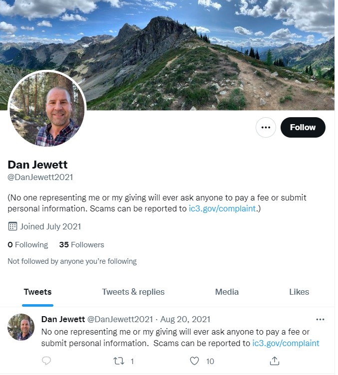 Dan Jewett Twitter Page