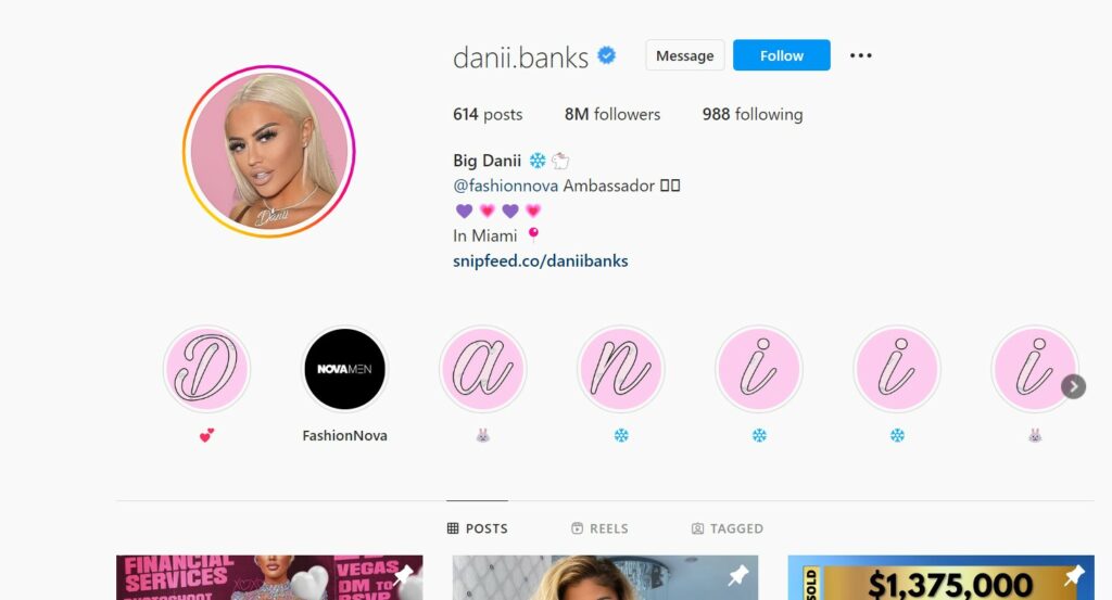 Danii Banks IG page
