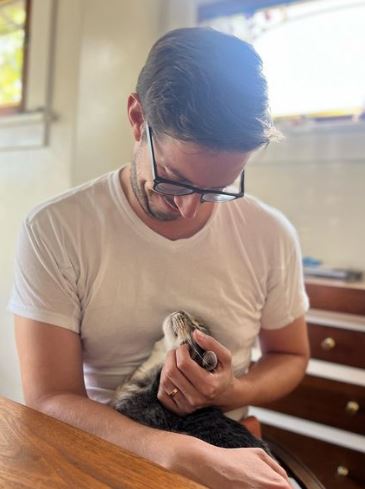 Habersberger and his pet cat