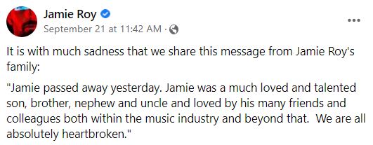 Jamie Roy death news